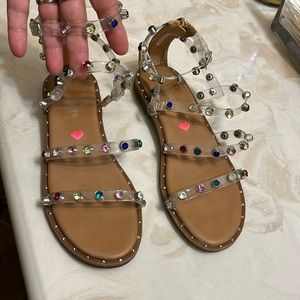 Steve Madden Girls  used  Flat Sandal, Clear, size 3 Little Kid